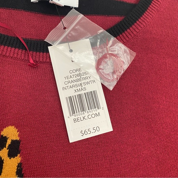 Crown & Ivy Cranberry Multicolor Intarsia Star Sweater With Stripes, Size Large - Picture 13 of 14